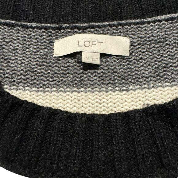 Loft Wool Rabbit Hair Blend Knitted Neutral Striped Over Sized Sweater Size L/XL - Picture 8 of 8